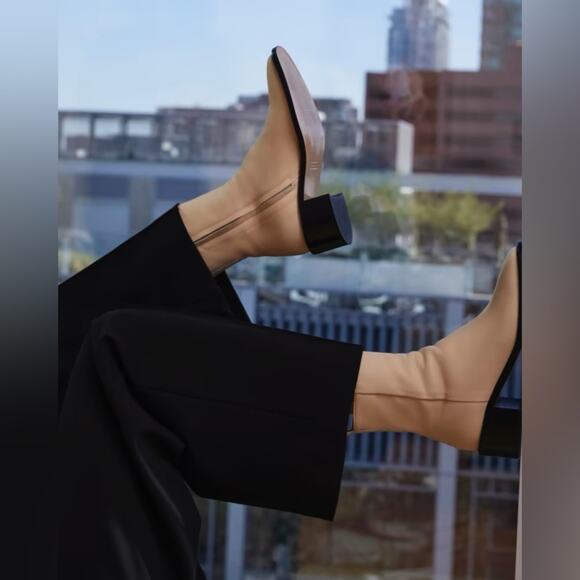 EVERLANE The City Boot Leather Ankle Cream Zip Heeled Square Toe Size 8 NEW - Picture 8 of 15